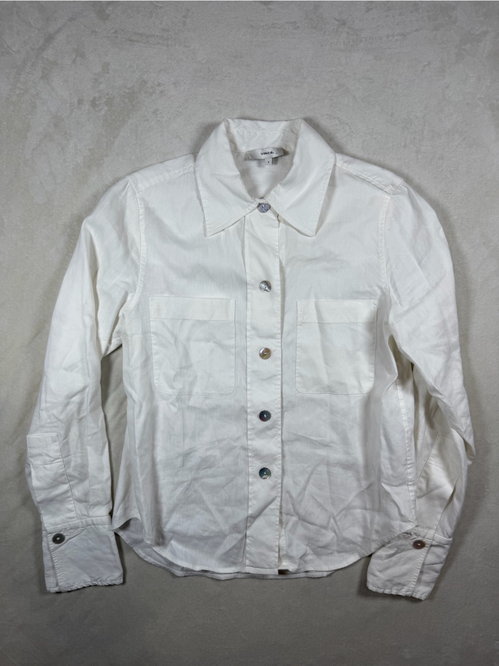 Vince Sz 2 Linen Blend Mother of Pearl Button White Button-Front Utility Jacket